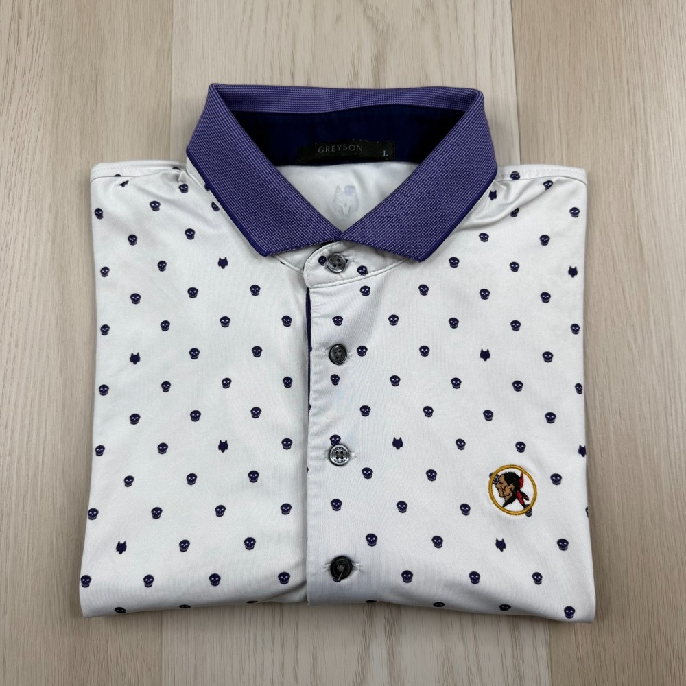 Greyson Mens White Skull Print Seminole Golf Club Performance Polo Shirt Size L